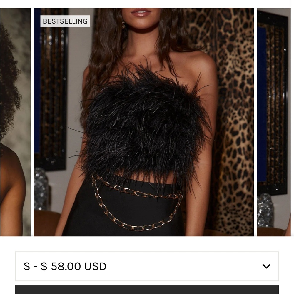 12th tribe black channel faux feather top: med